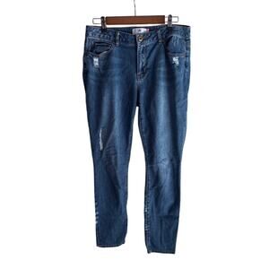 CAbi Curvy Skinny Jeans Style 5091 Size 12 Distressed Blue Denim
